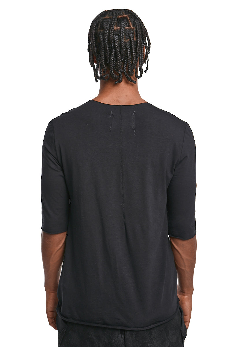 BLACK DRAPED BAMBOO BLEND T-SHIRT