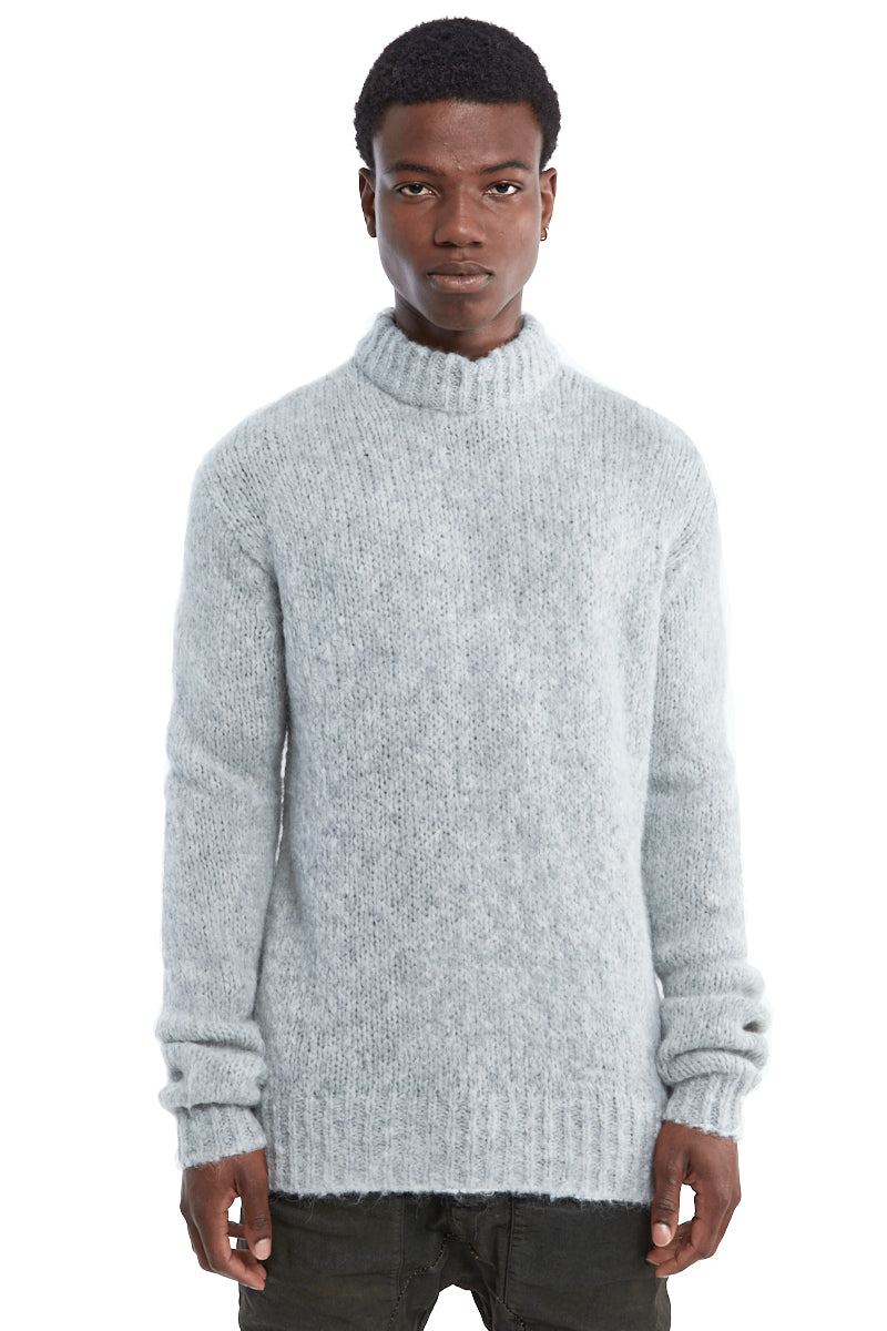 LIGHT GREY HIGH COLLAR ALPACA SWEATER