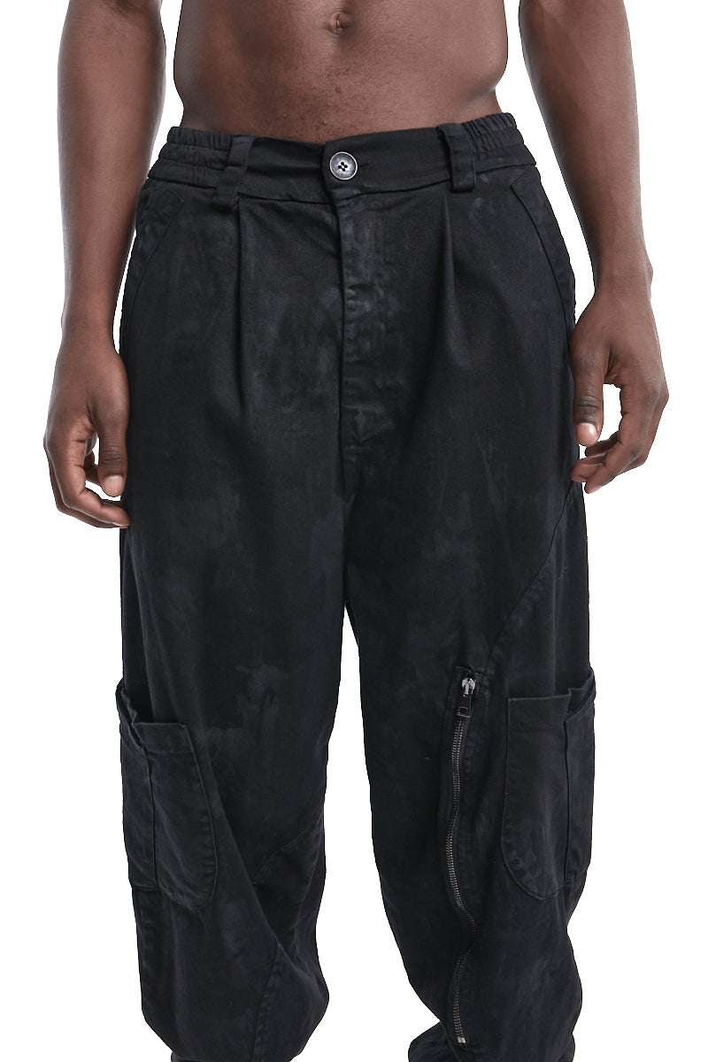 BLACK COATED STRECH OVER PANTS