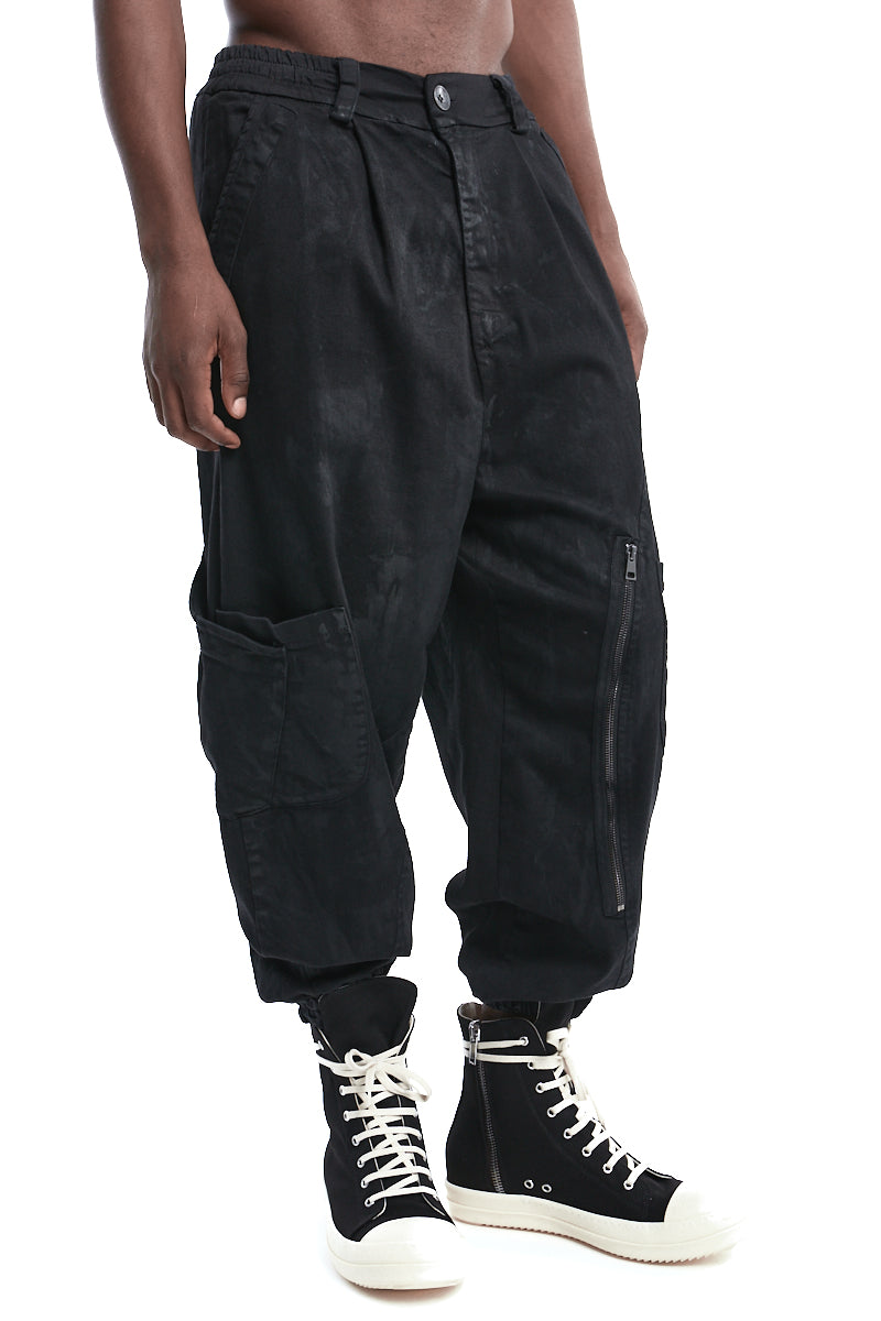 BLACK COATED STRECH OVER PANTS