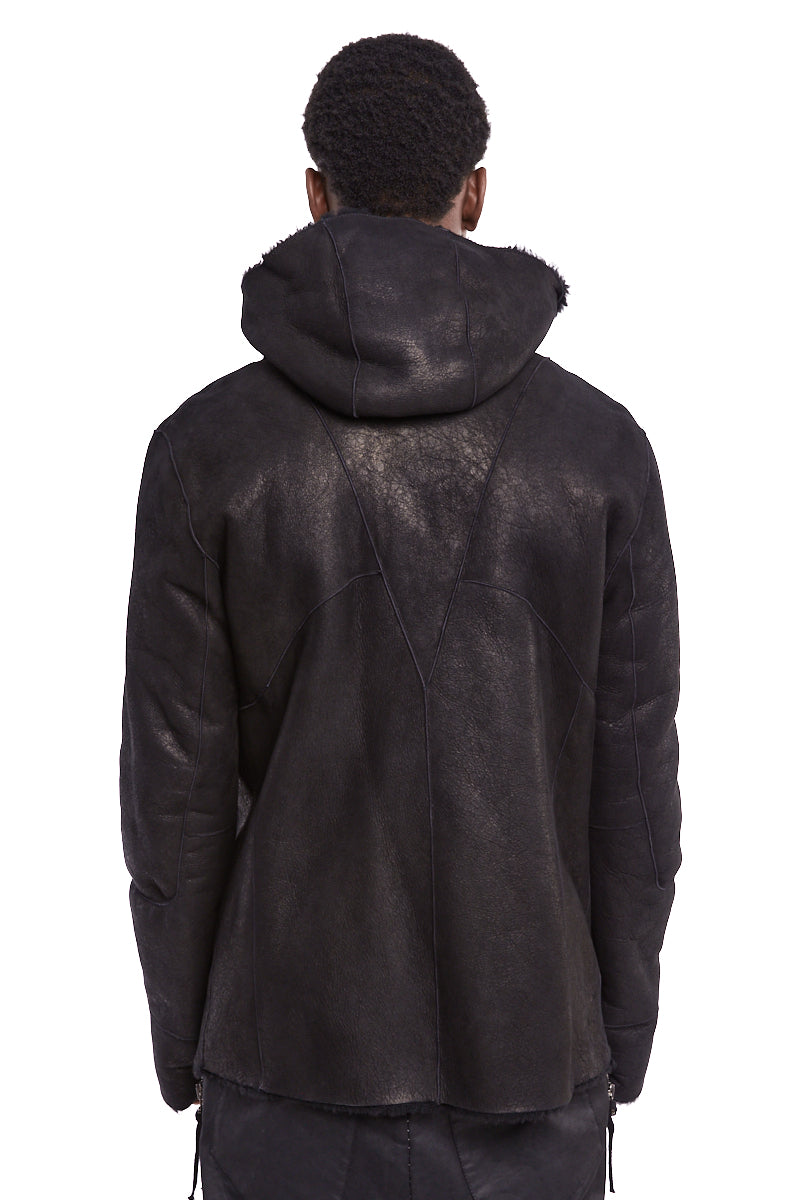 BLACK HOODED SHEEPSKIN JACKET