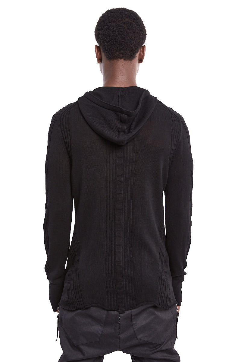 BLACK ZIP KNITTED HOODY