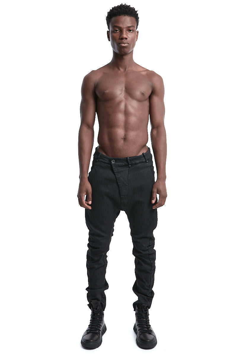 SMEARED BLACK FRAYING WAIST BAGGY JEANS