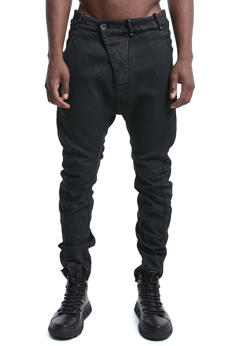 SMEARED BLACK FRAYING WAIST BAGGY JEANS