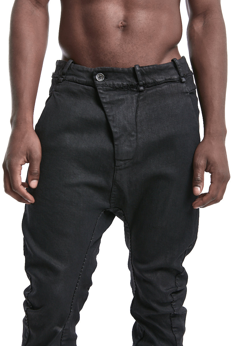 SMEARED BLACK FRAYING WAIST BAGGY JEANS