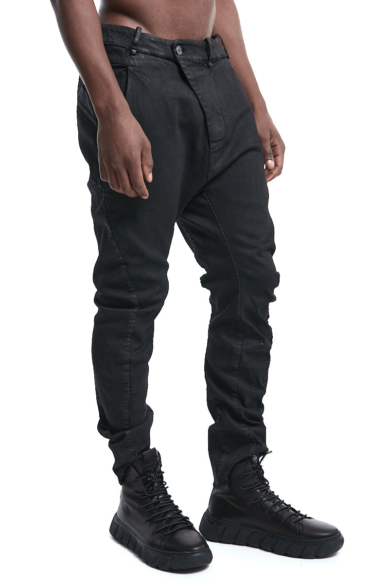 SMEARED BLACK FRAYING WAIST BAGGY JEANS