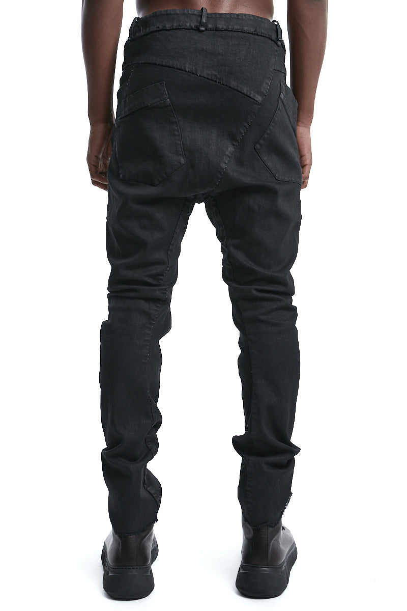 SMEARED BLACK FRAYING WAIST BAGGY JEANS