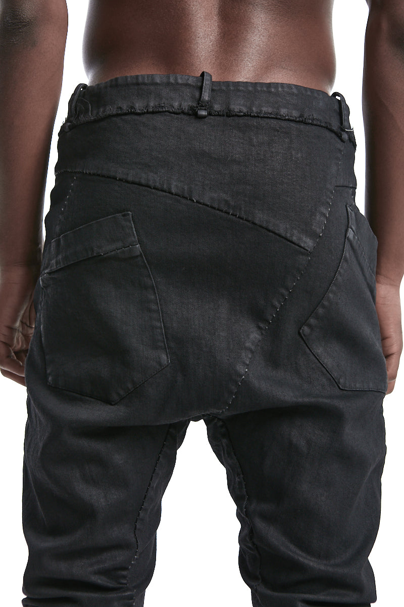 SMEARED BLACK FRAYING WAIST BAGGY JEANS