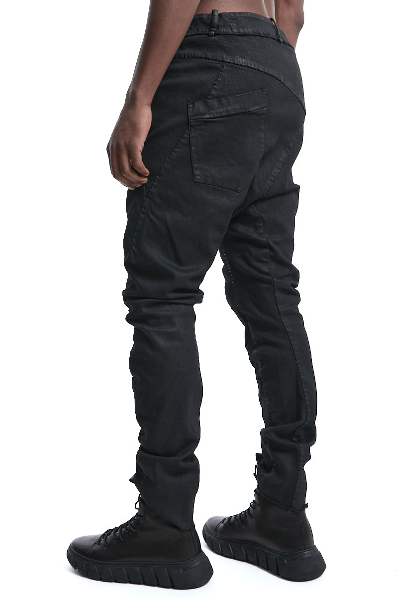 SMEARED BLACK FRAYING WAIST BAGGY JEANS