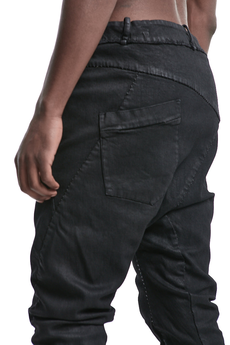 SMEARED BLACK FRAYING WAIST BAGGY JEANS