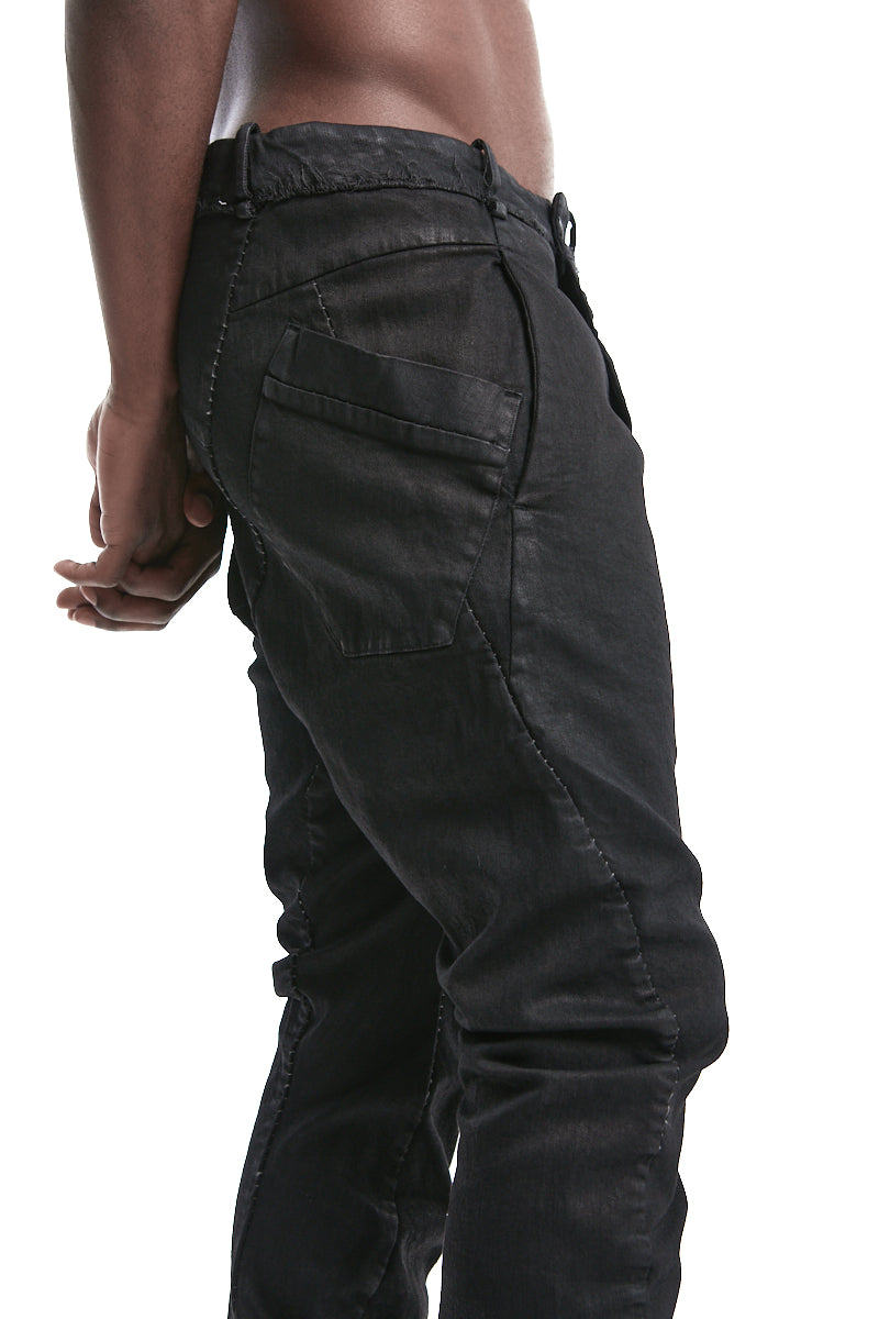 SMEARED BLACK FRAYING WAIST BAGGY JEANS