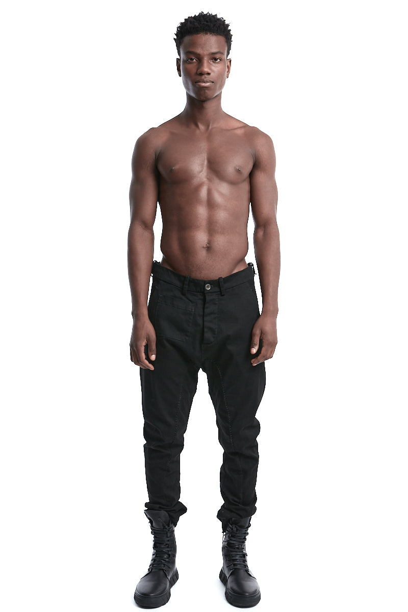 BLACK BAGGY STRETCH TROUSERS