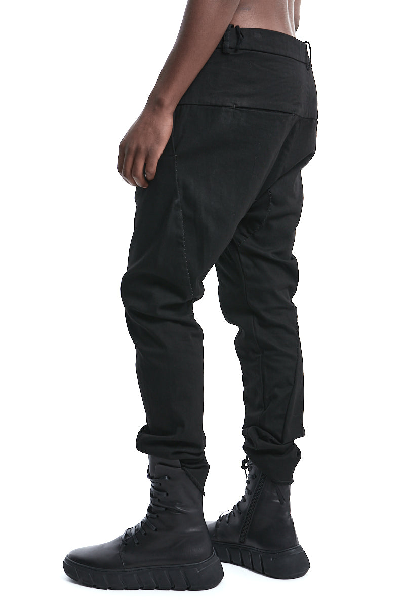 BLACK BAGGY STRETCH TROUSERS