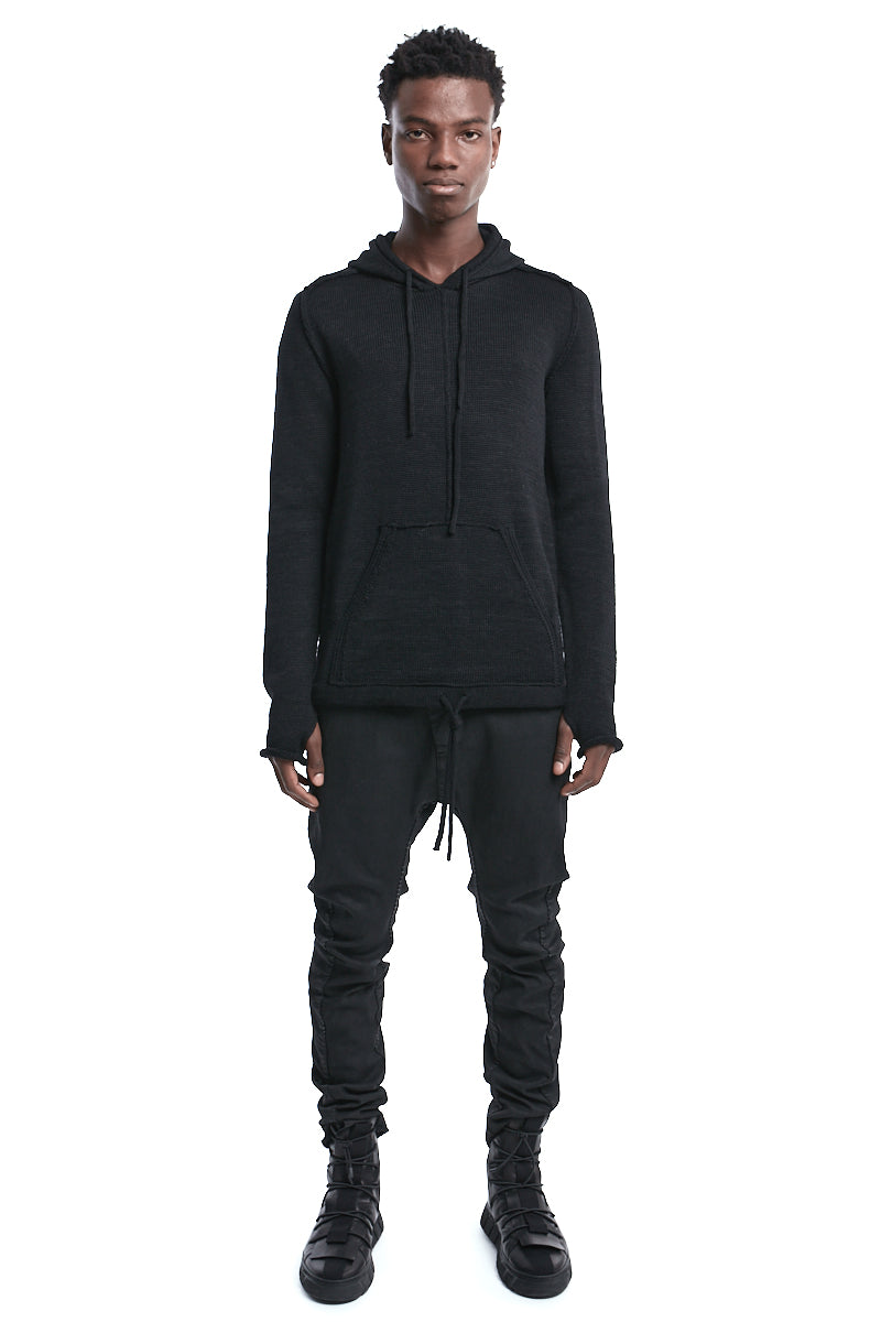 BLACK KNITTED HOODY