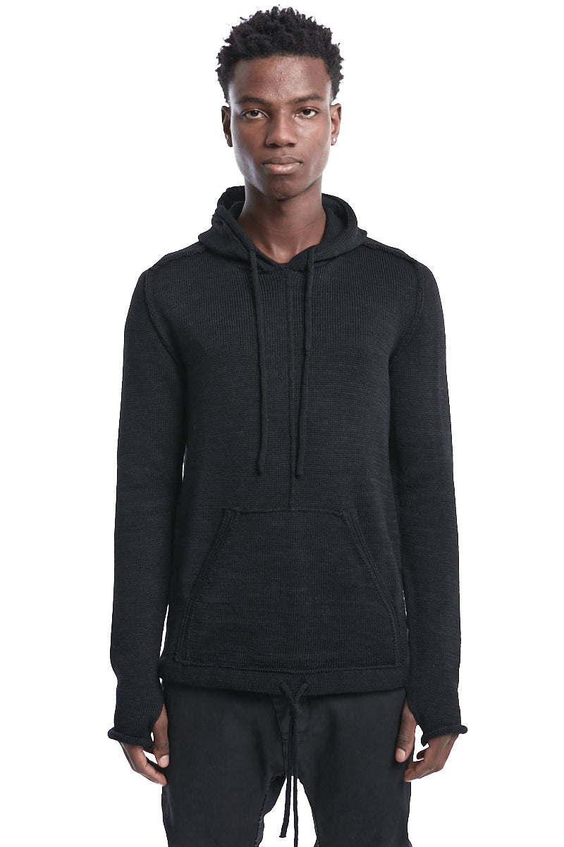 BLACK KNITTED HOODY