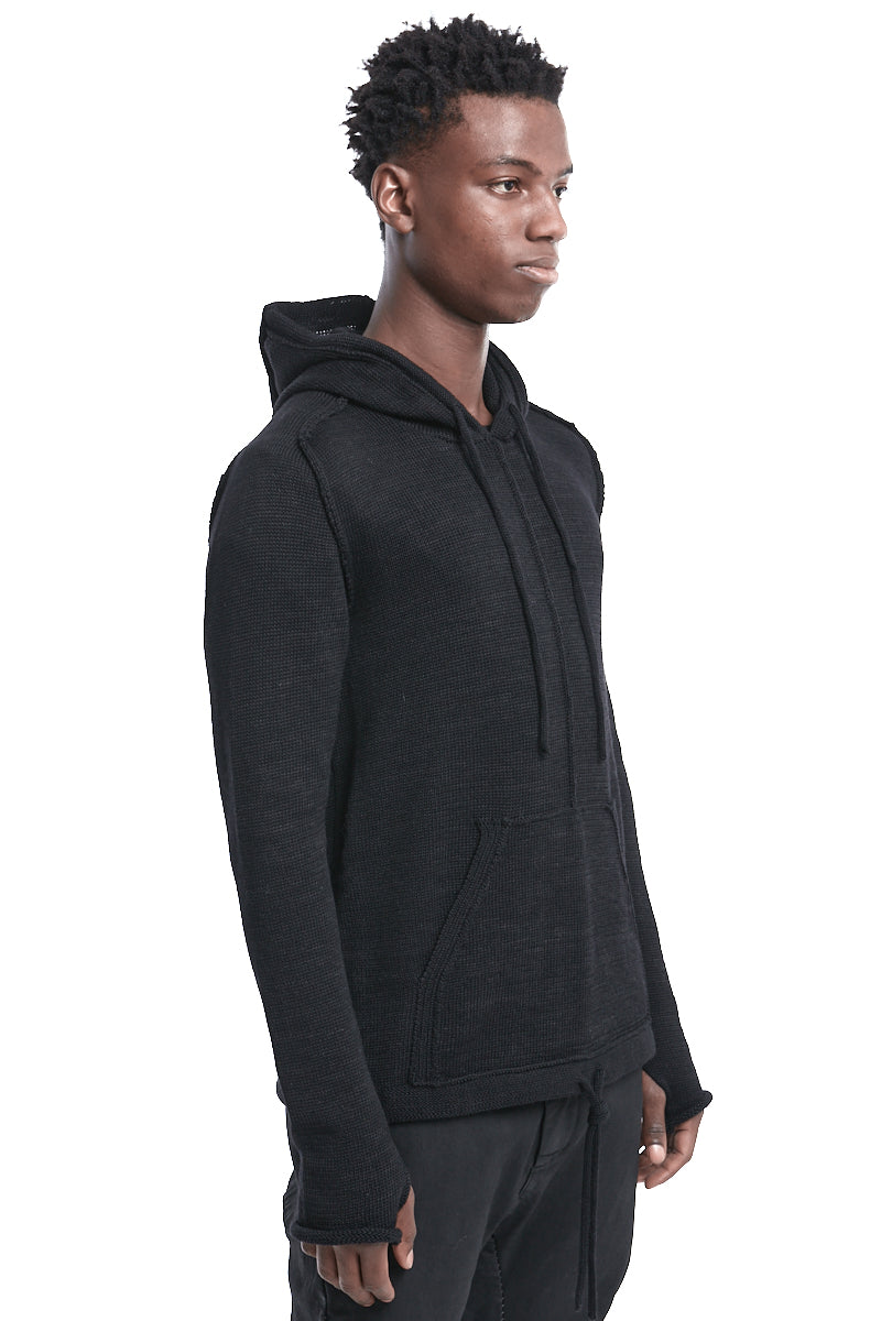 BLACK KNITTED HOODY