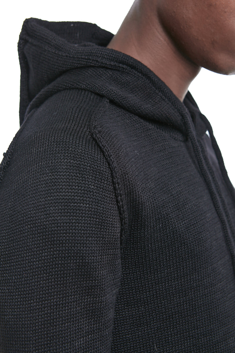 BLACK KNITTED HOODY