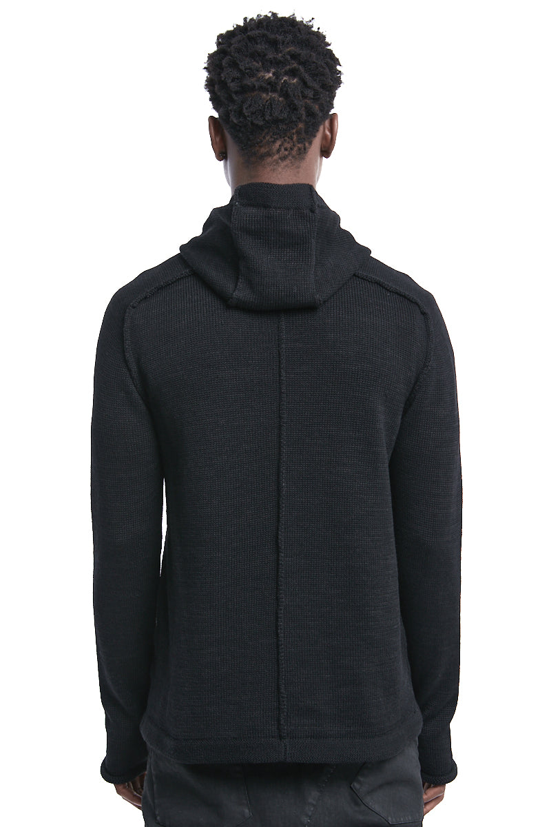 BLACK KNITTED HOODY