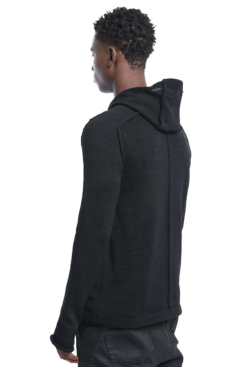 BLACK KNITTED HOODY