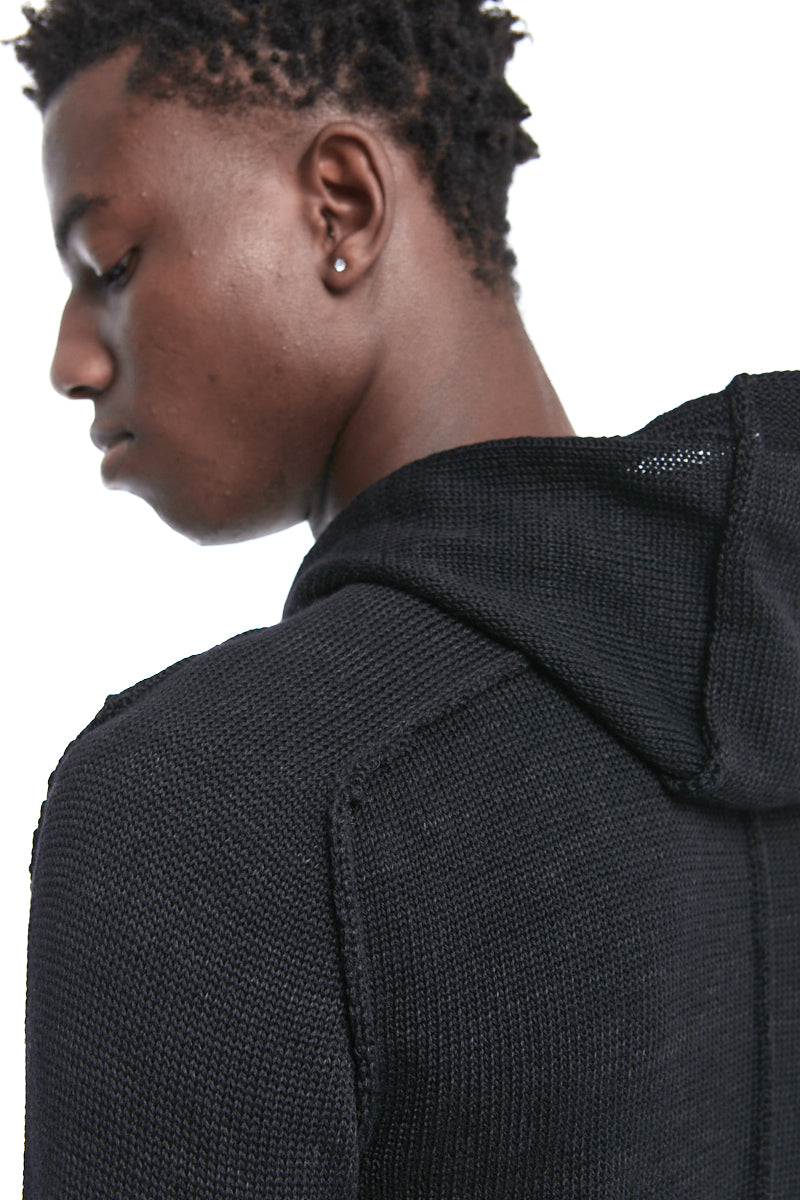 BLACK KNITTED HOODY