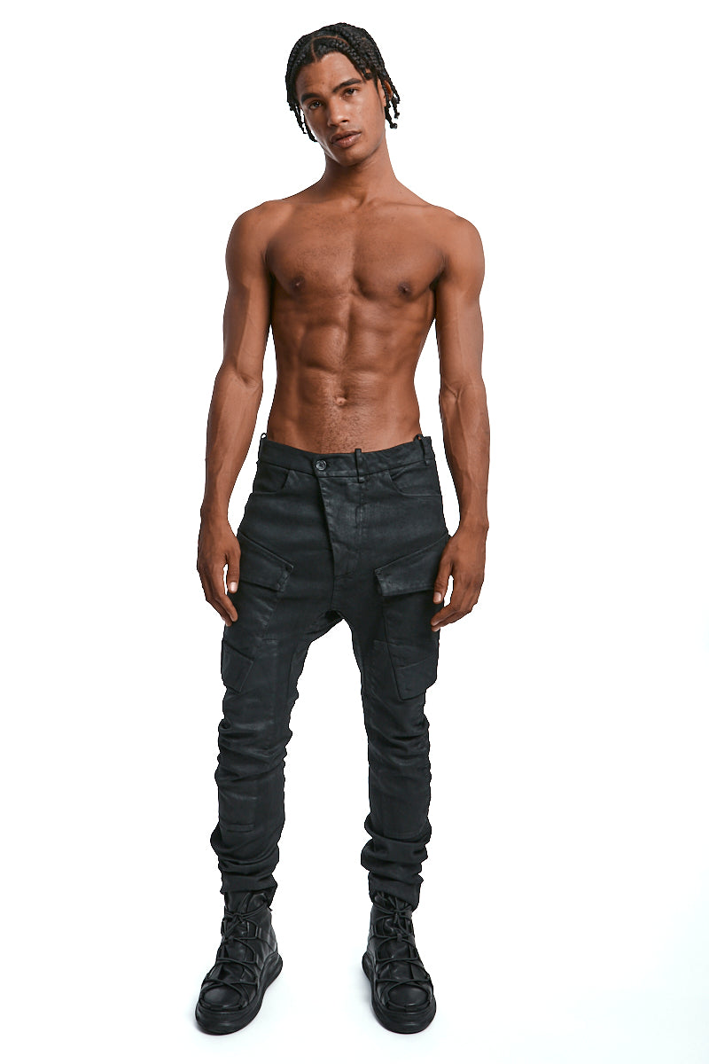BLACK BAGGY KNEE PATCH JEANS