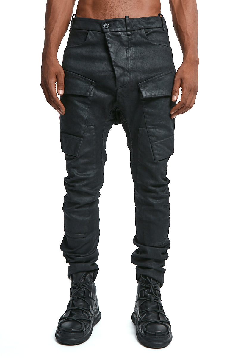 BLACK BAGGY KNEE PATCH JEANS