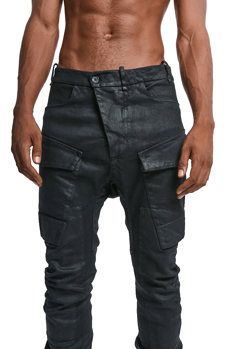BLACK BAGGY KNEE PATCH JEANS