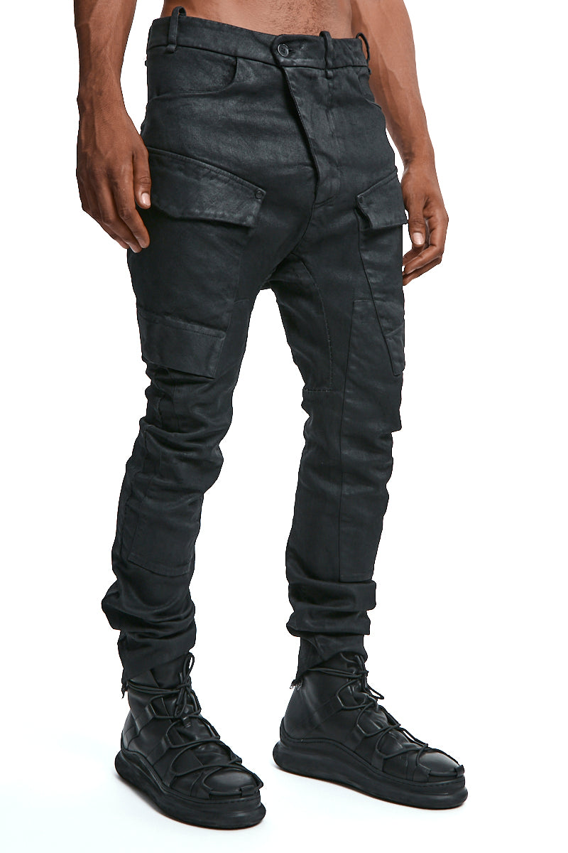 BLACK BAGGY KNEE PATCH JEANS