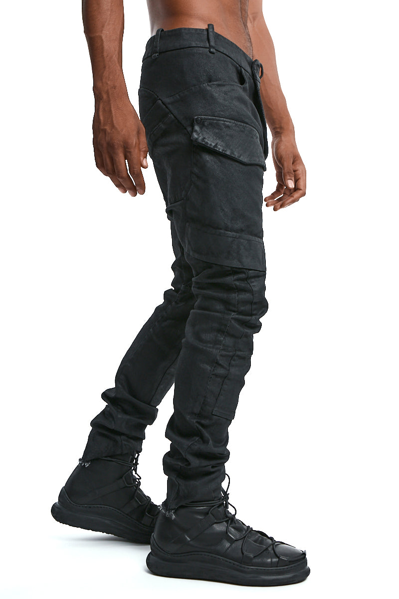 BLACK BAGGY KNEE PATCH JEANS