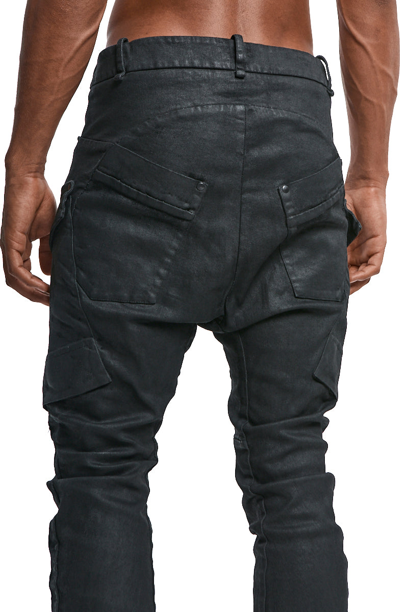 BLACK BAGGY KNEE PATCH JEANS
