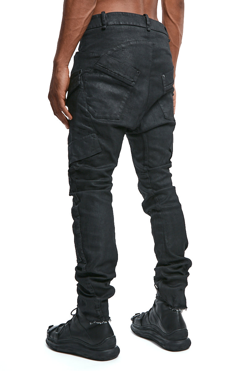 BLACK BAGGY KNEE PATCH JEANS