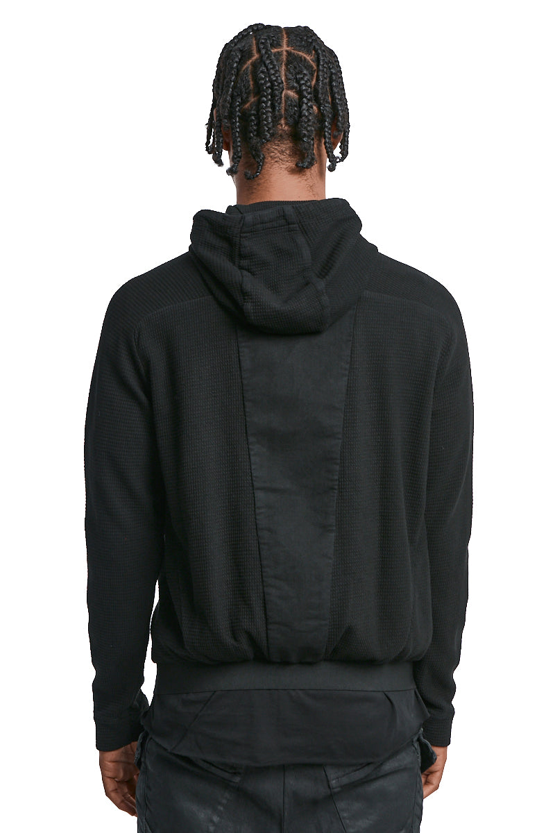 BLACK ZIPPED MIXED HOODY