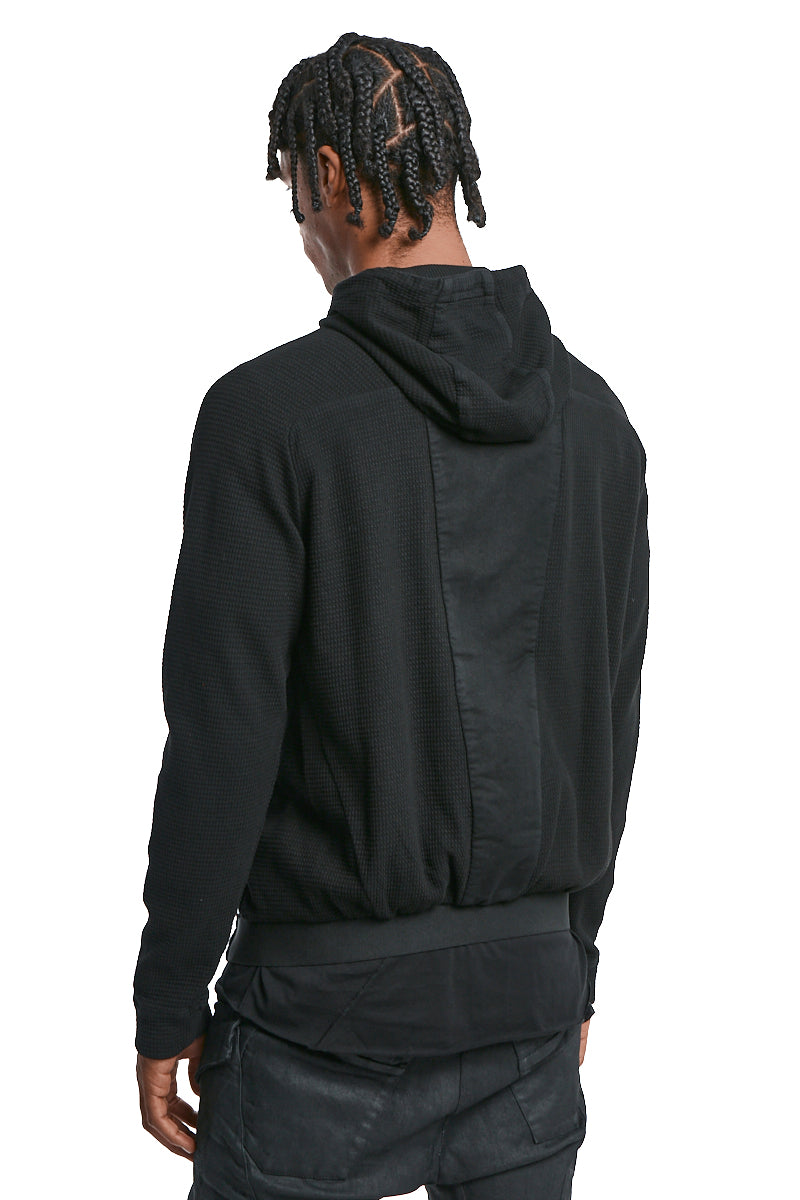 BLACK ZIPPED MIXED HOODY
