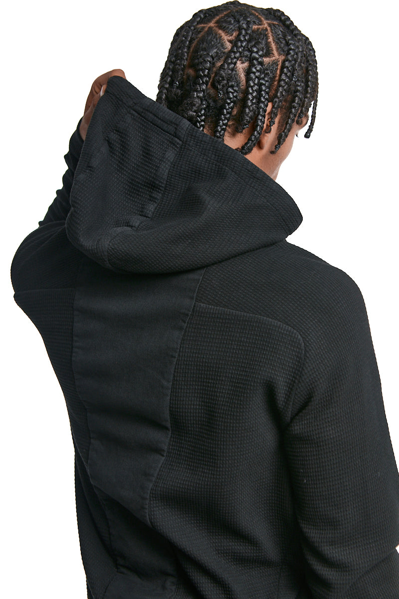 BLACK ZIPPED MIXED HOODY