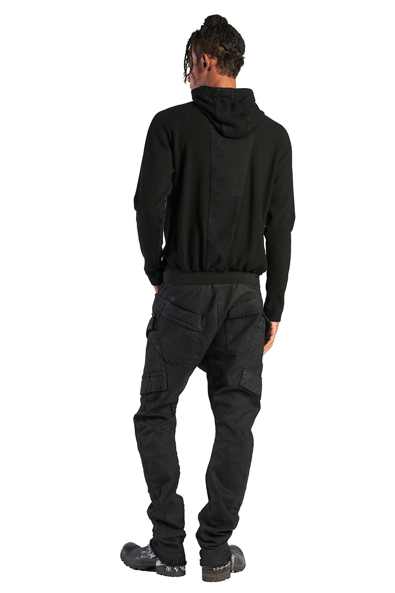 BLACK ZIPPED MIXED HOODY