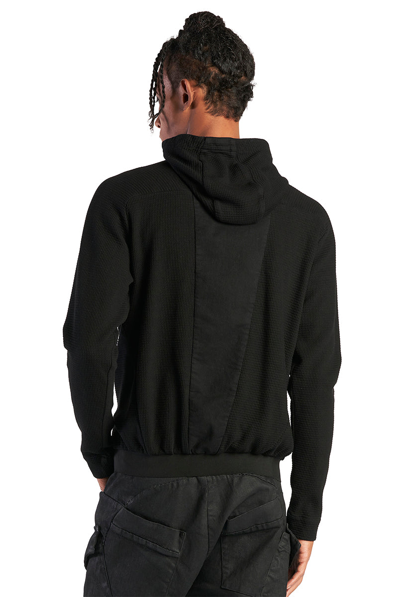 BLACK ZIPPED MIXED HOODY