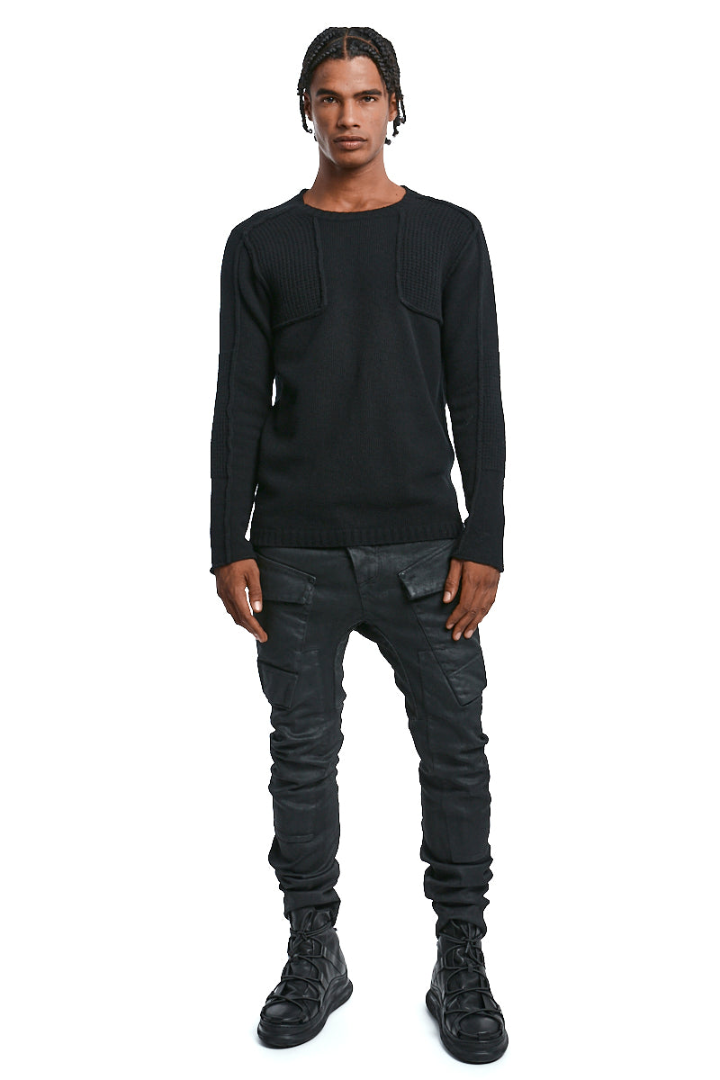 BLACK LAMBSWOOL TEXTURED JERSEY
