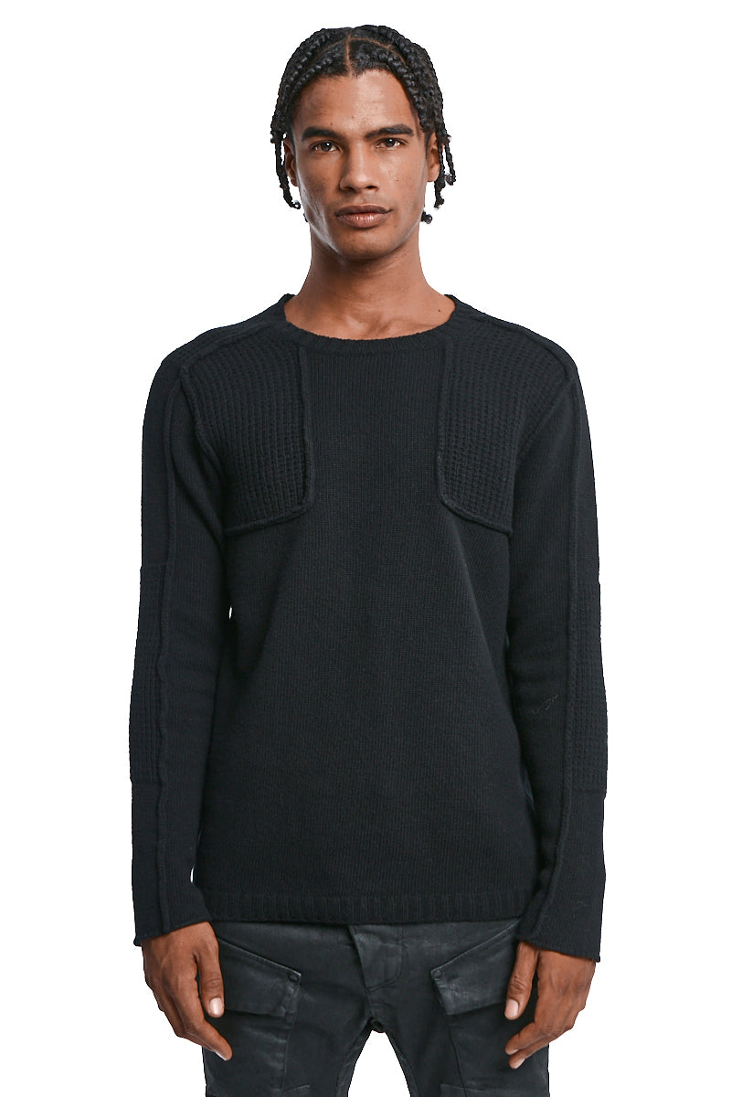 BLACK LAMBSWOOL TEXTURED JERSEY