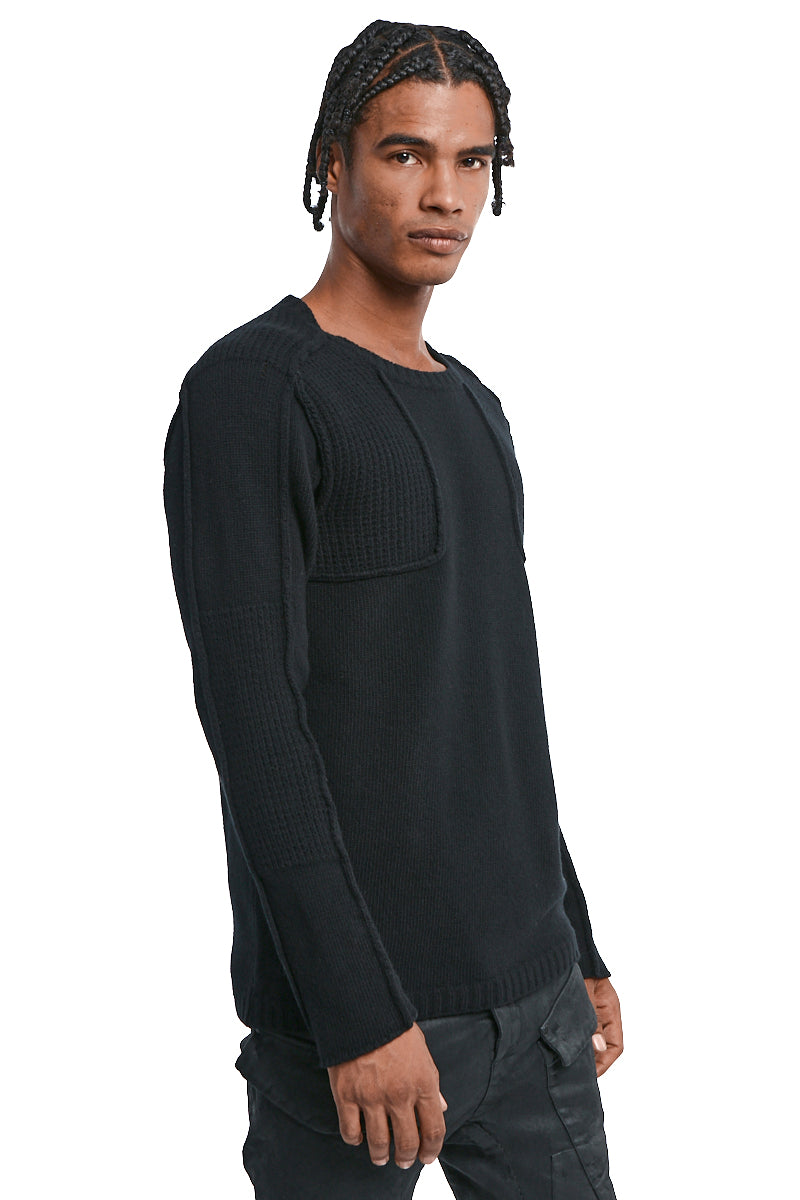 BLACK LAMBSWOOL TEXTURED JERSEY