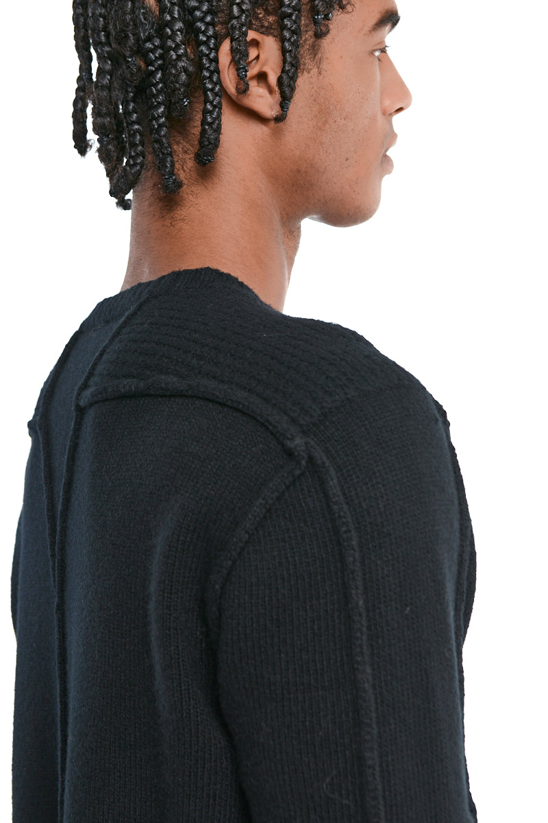 BLACK LAMBSWOOL TEXTURED JERSEY