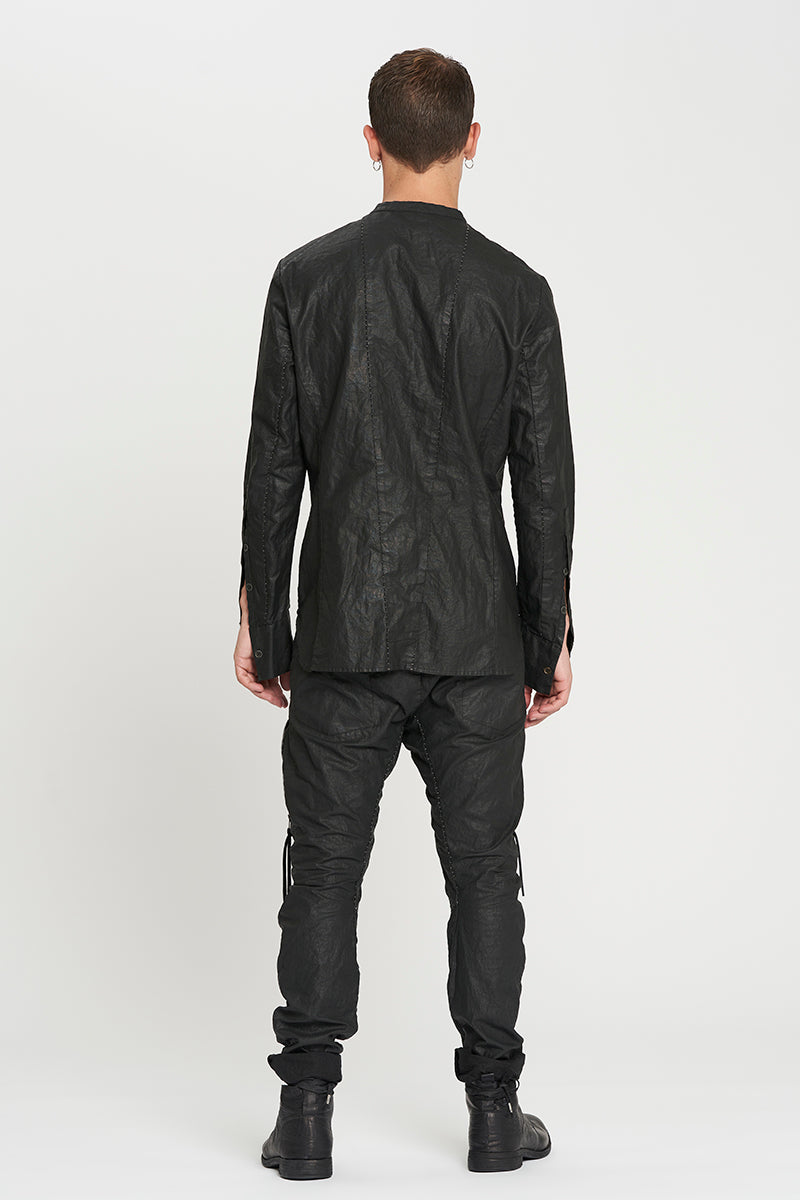 BLACK COLLARLESS SHIRT