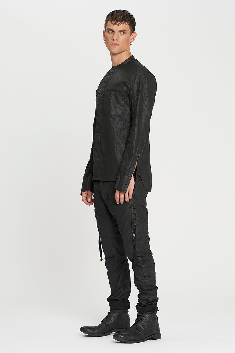 BLACK COLLARLESS SHIRT