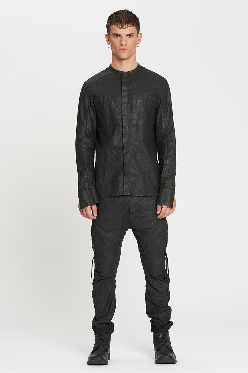 BLACK COLLARLESS SHIRT