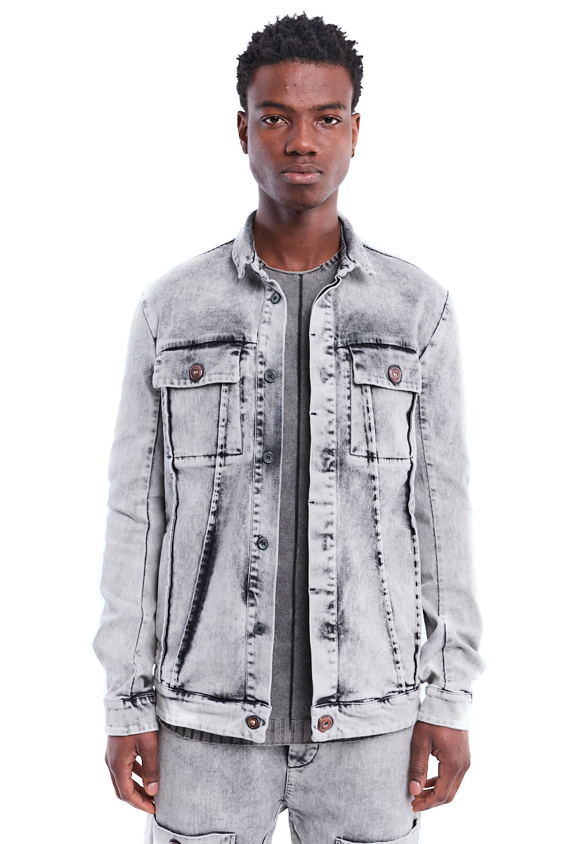 BLEACHED EXTERNAL SEAM JEANS JACKET