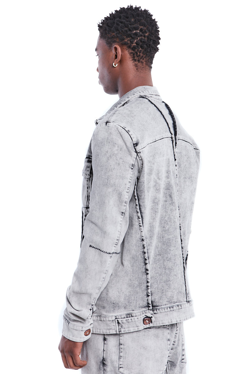 BLEACHED EXTERNAL SEAM JEANS JACKET