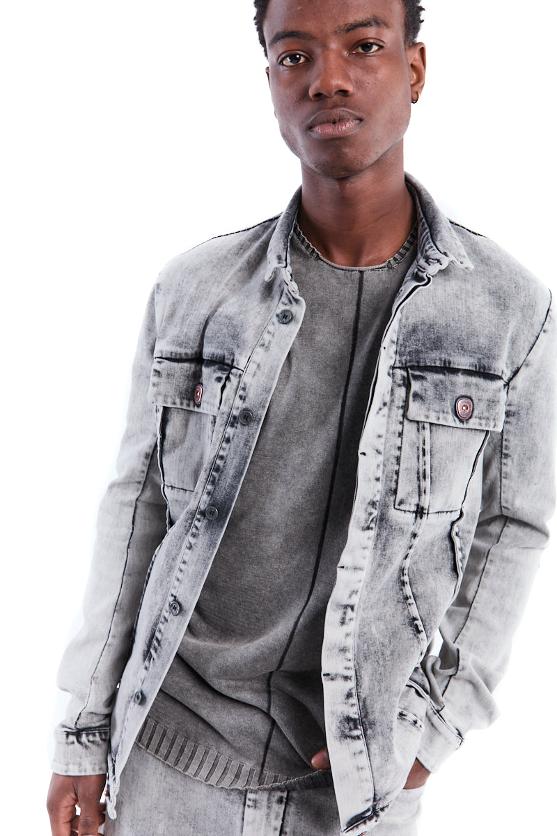 BLEACHED EXTERNAL SEAM JEANS JACKET