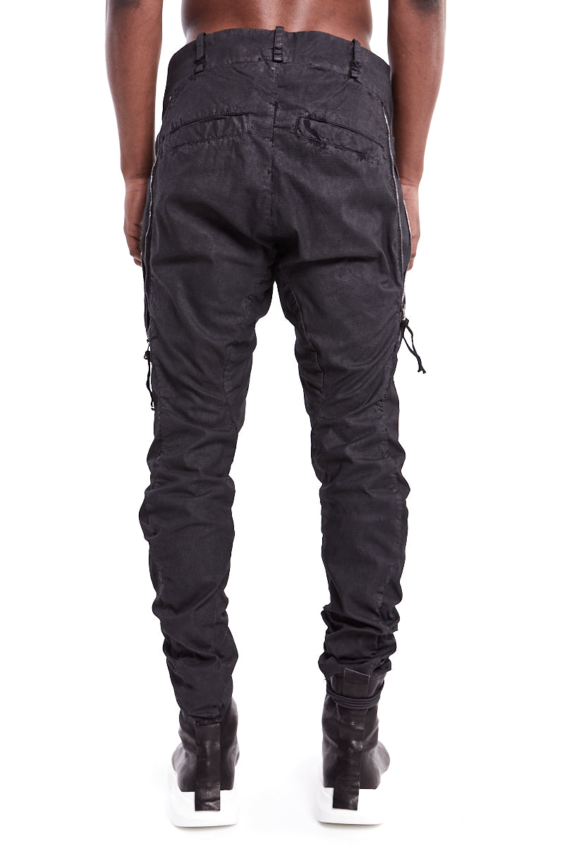 SMEARED BLACK FRONT ELONGATED ZIP PANTS