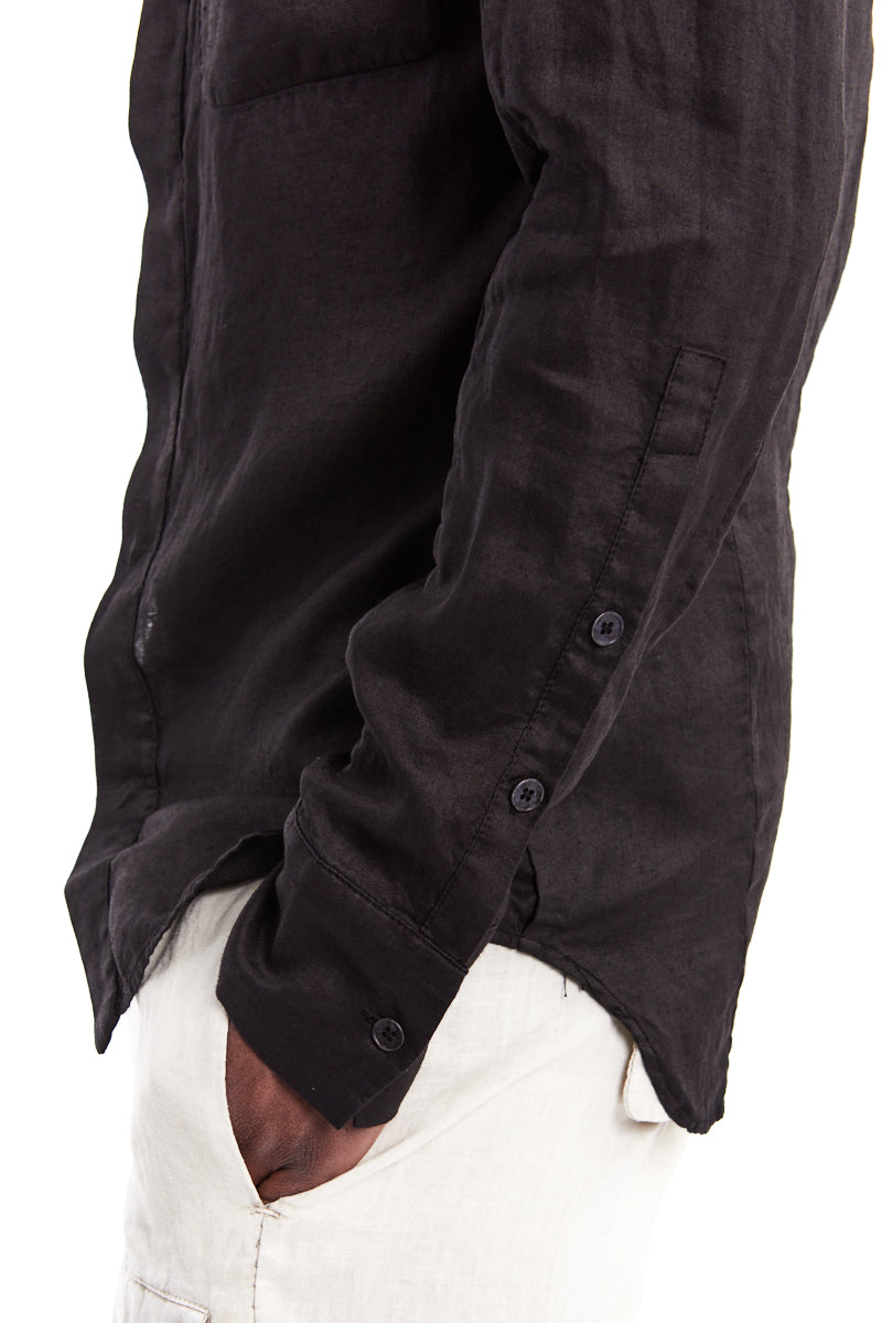BLACK HIDDEN BUTTON SHIRT