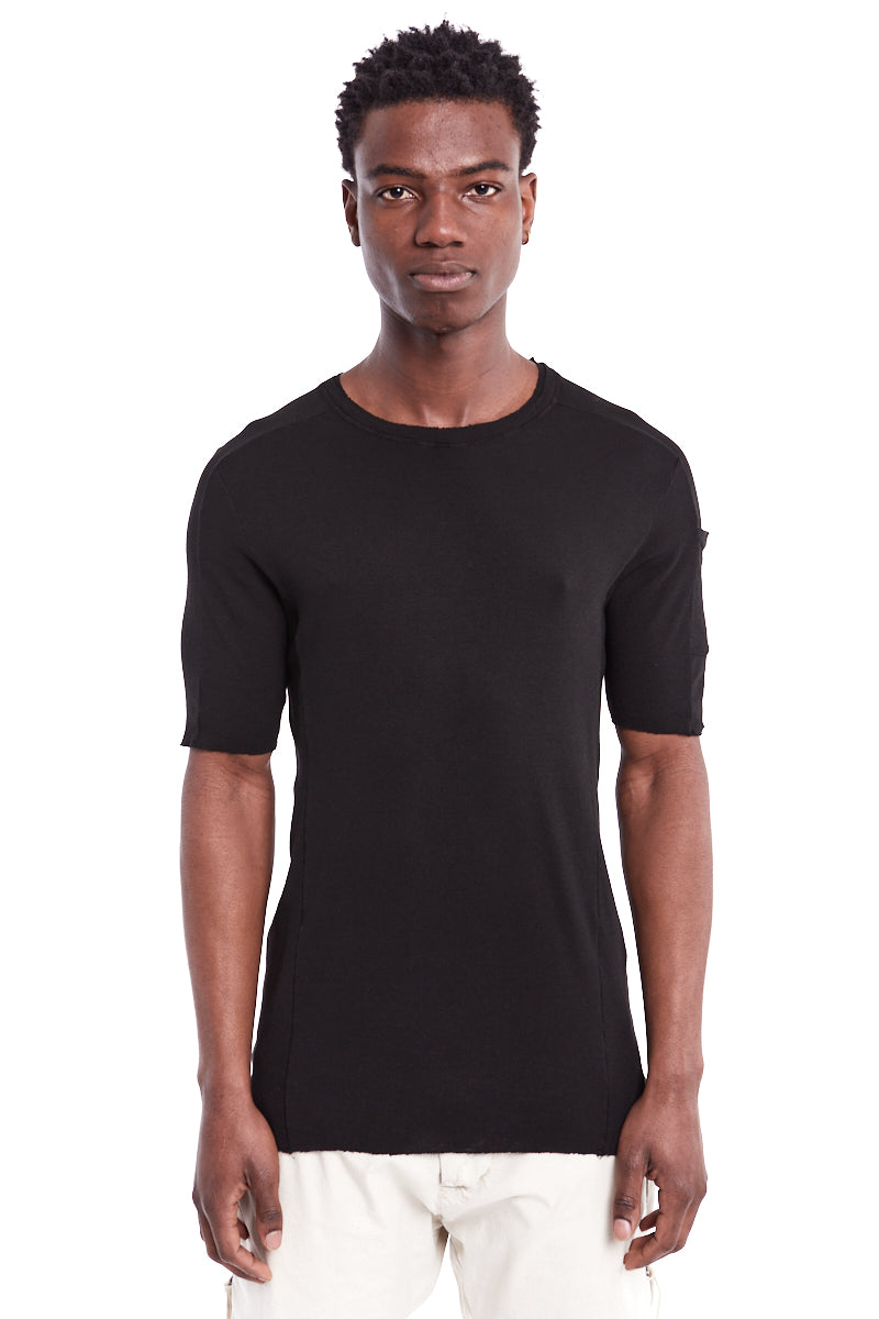 BLACK RIB SHOULDER POCKET TEE