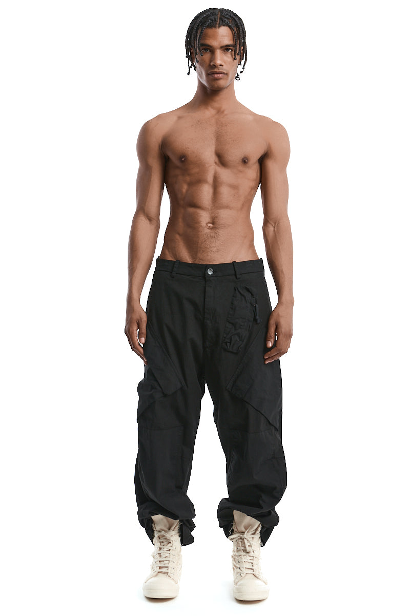 BLACK MIX RIPSTOP WIDE LEG TROUSERS